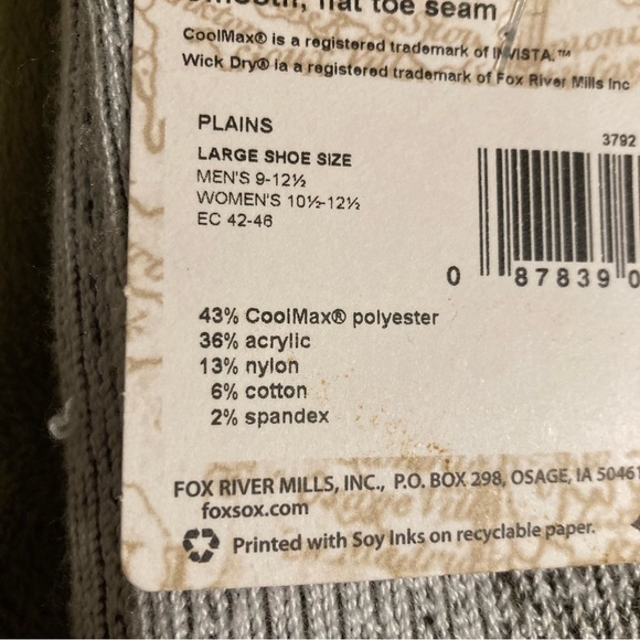 NWT Fox River Heavyweight Warm Climate Outdoor Socks Men's L (#1) - Picture 7 of 9